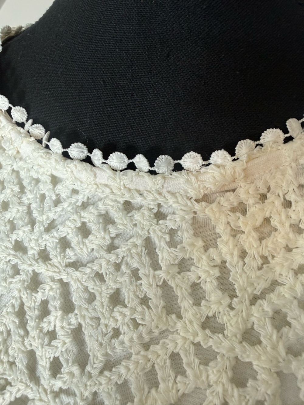CABLE & GAUGE Cream Crochet Knit Short Sleeve Top Tee Boho Size Large - Picture 5 of 12
